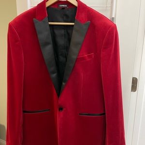 Express Men’s Slim Solid Red Velvet Tuxedo Blazer